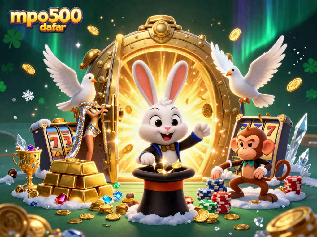 Menangkan permainan dengan mpo500 daftar dalam ilustrasi kasino yang penuh harta dan kemewahan.