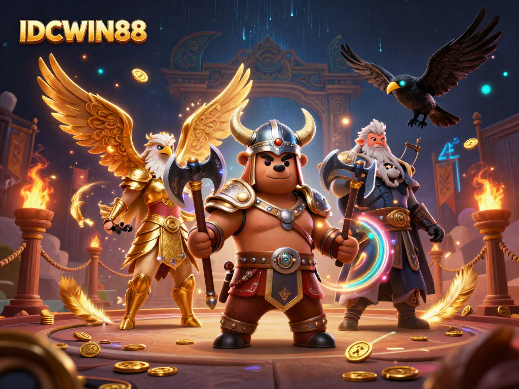 Experience thrilling wins at IDCWIN88 with dynamic 3D casino illustrations showcasing legendary characters.