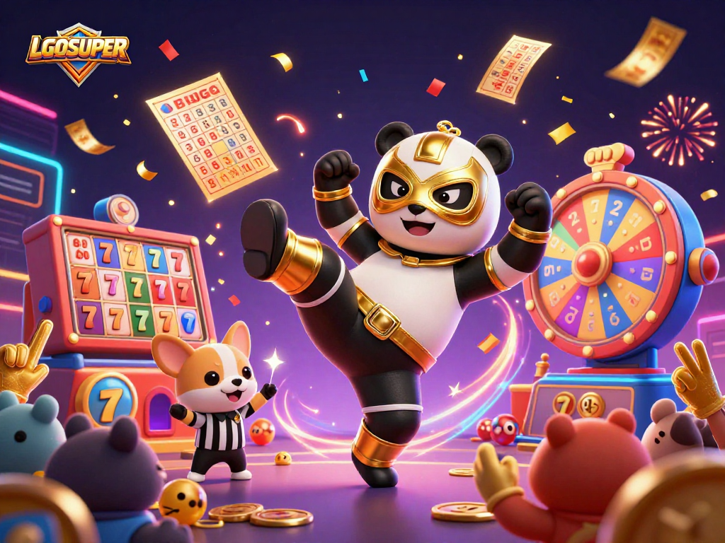 Experience the excitement of LGOSUPER with a pandastic wrestling scene featuring dynamic slot elements.