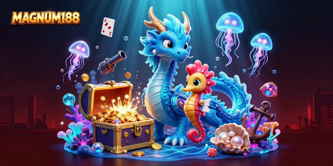 Experience winning excitement with MAGNUM188's vibrant underwater casino adventure illustrated in 3D.