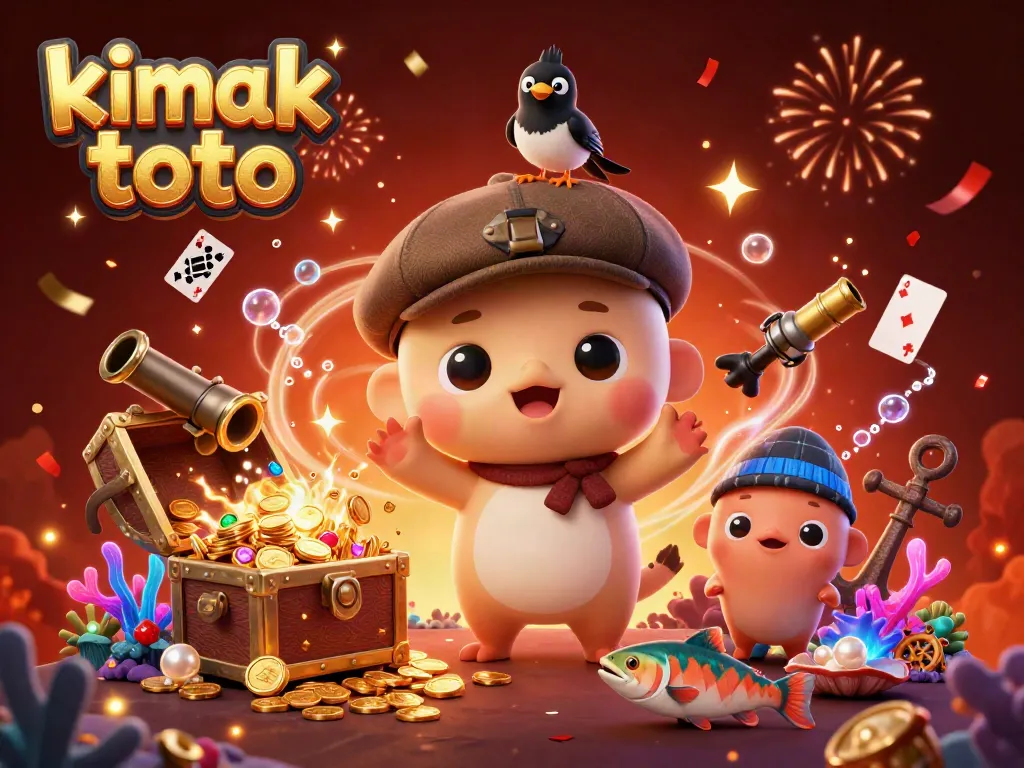 Win big with kimak toto in this vibrant 3D casino scene featuring cartoon characters and treasures!