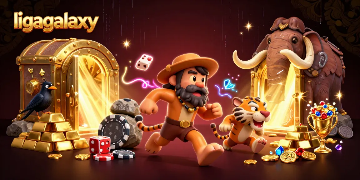 Gali antusiasme kasino ligagalaxy dengan kera prasejarah dan harimau sabertooth dalam ilustrasi 3D ceria.