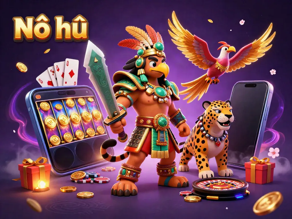 Nổ hũ gaming scene showcasing a vibrant 3D slot game with characters and dynamic elements.