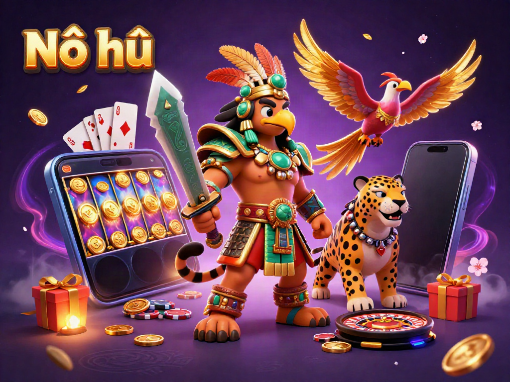Nổ hũ gaming scene showcasing a vibrant 3D slot game with characters and dynamic elements.