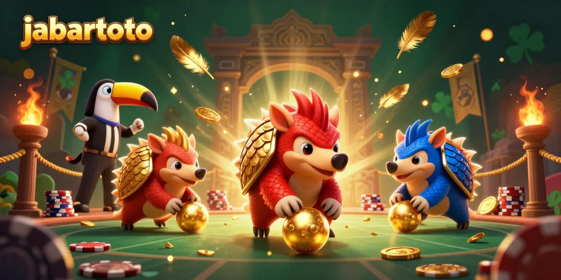 Jabartoto menghadirkan permainan seru dengan pangolin yang beradu bola emas di tumpukan chip poker.