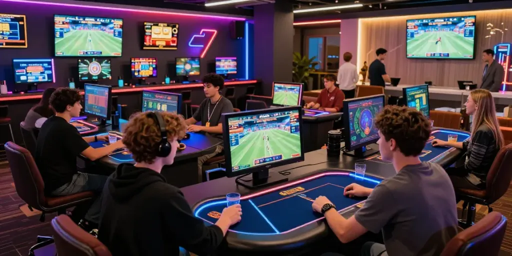 Players enjoying dynamic action at 2up.io cryptocurrency casino with vibrant environment.