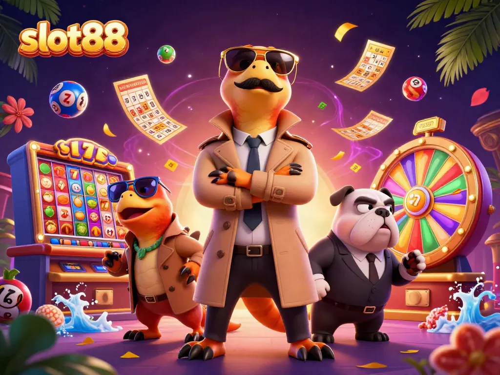 Engage with exciting slot88 games as three raptors hilariously attempt to enter a VIP casino lounge.