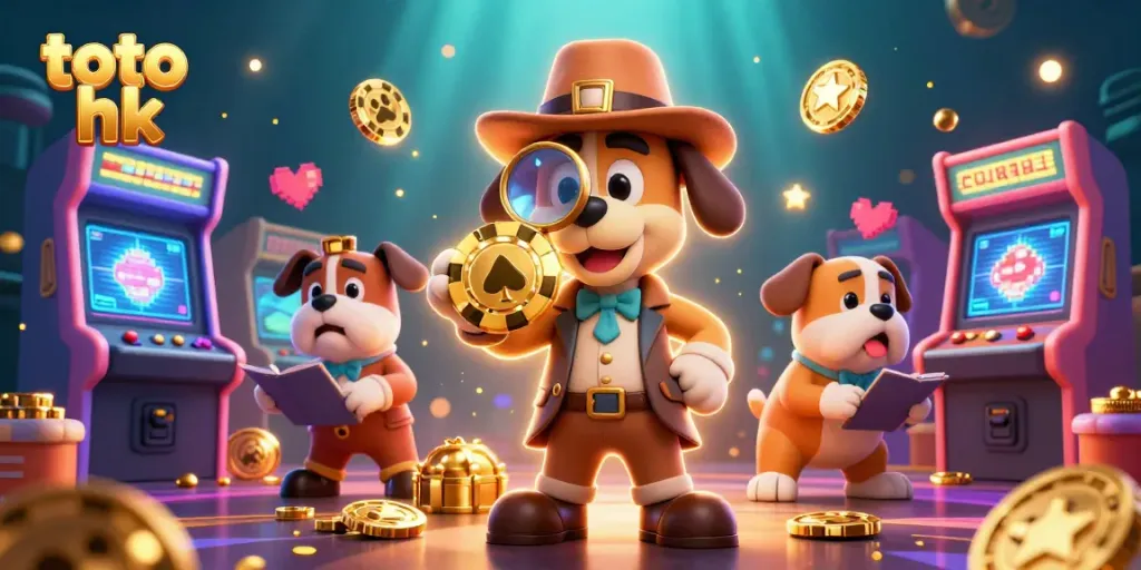 Menggambarkan gameplay toto hk dengan anjing detektif di kasino penuh teka-teki dan petunjuk