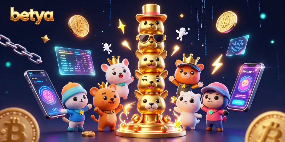 Engage in thrilling gaming action with betya, featuring vibrant totem characters and crypto elements.