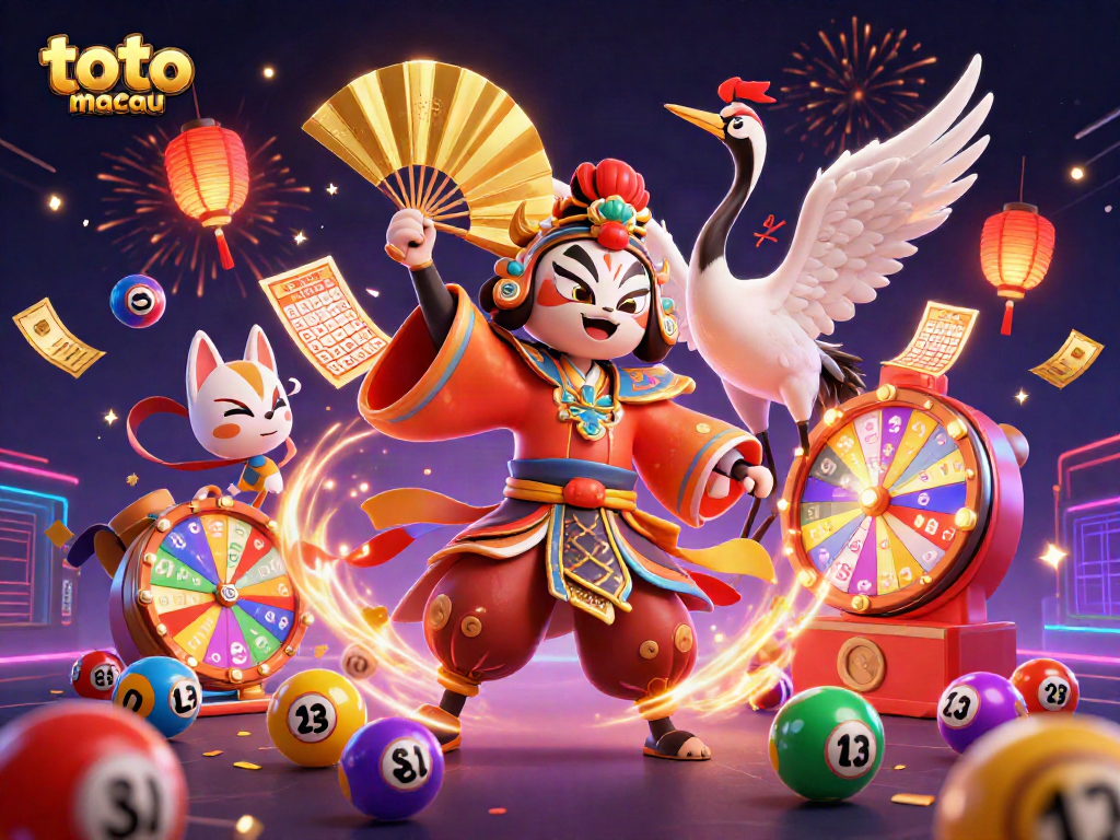 Menangkan toto macau dengan warna-warni bola lotere yang mengelilingi pahlawan kabuki dalam perayaan