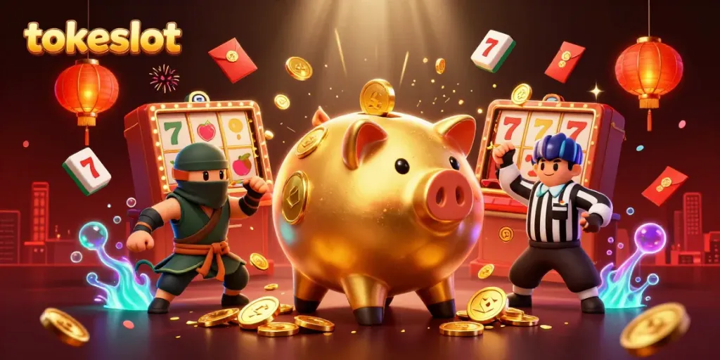 Engage in thrilling tokeslot gameplay with a dynamic scene showcasing vibrant characters and exciting slot elements.