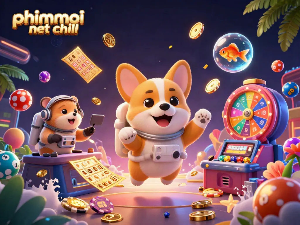 Experience thrilling moments with phimmoi net chill as cartoon characters float amidst vibrant casino elements.