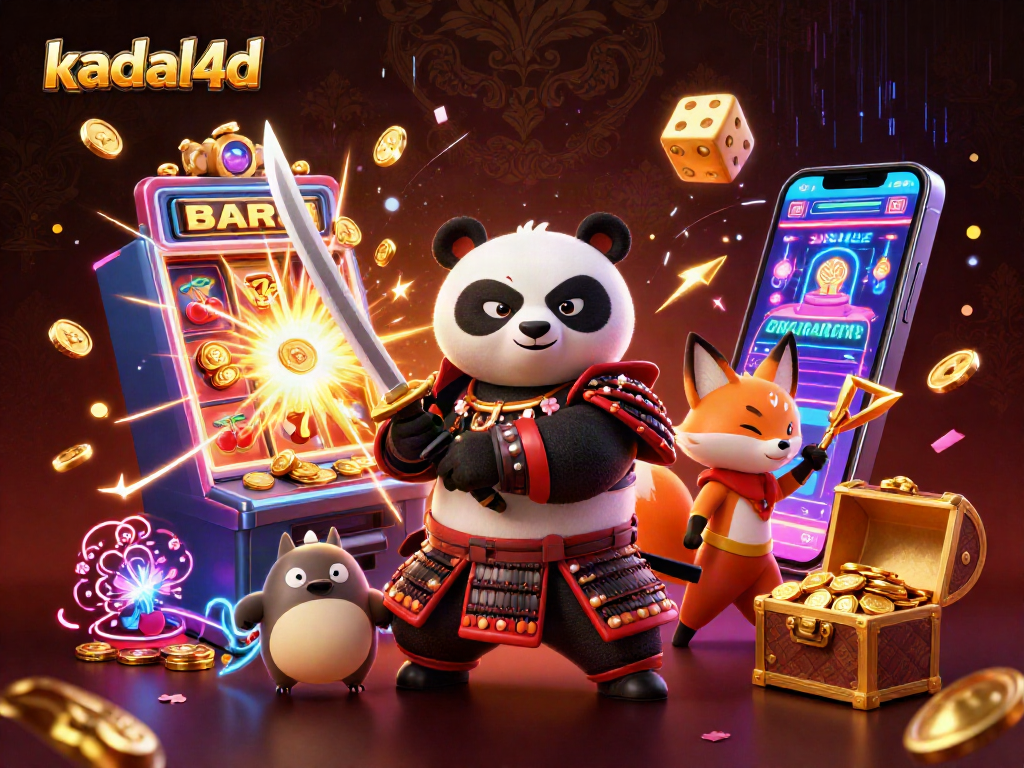 Engage with kadal4d's dynamic online slots scene featuring samurai panda and ninja fox.
