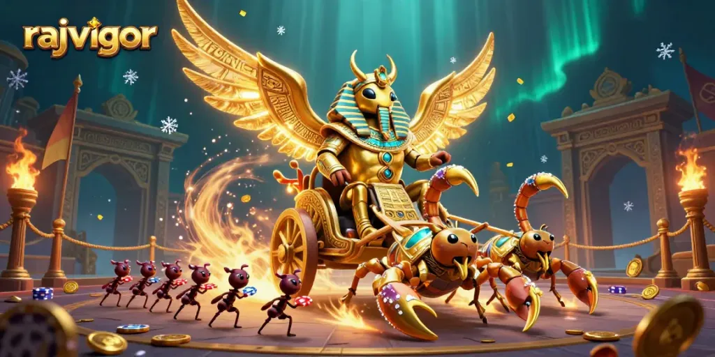 Engage with rajavigor's thrilling mega games featuring golden scarabs and bets.