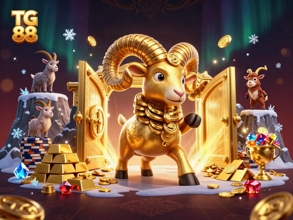 Win big with TG 88: A thrilling casino scene with golden treasures and dynamic characters.