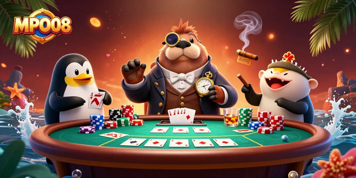 MPO08 unleashes thrilling slot wins with cartoon characters at an exciting underwater poker table.