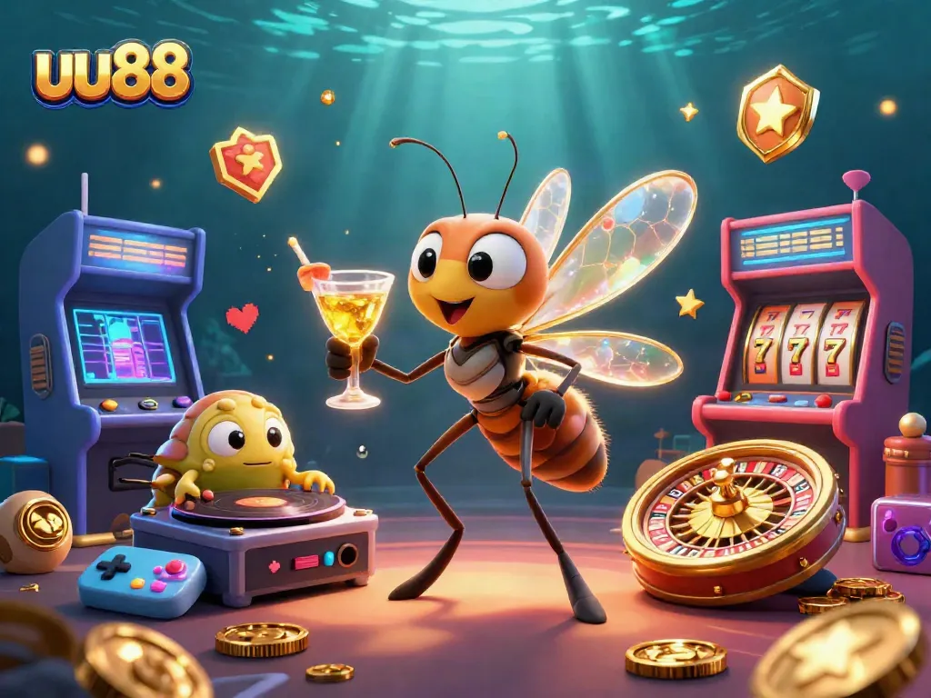 Experience the uu88 casino world with a vibrant 3D illustration of unique gaming elements.
