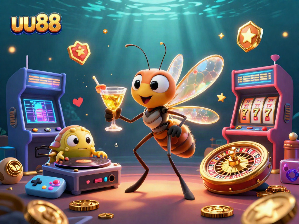 Experience the uu88 casino world with a vibrant 3D illustration of unique gaming elements.