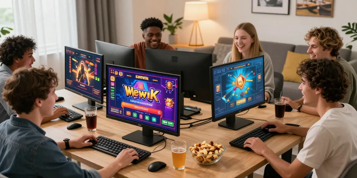 Sunwin online gaming scene with friends enjoying digital casino games.
