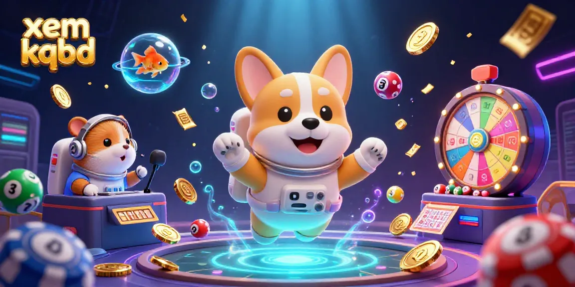 Experience xem kqbd with colorful casino elements and characters in a dynamic space scene.