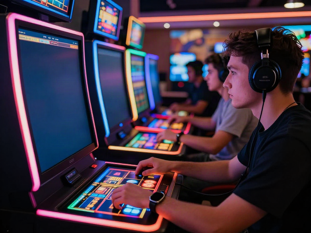 Pengalaman bermain slot online di NAGAHOKI303 menunjukkan pemain terfokus pada mesin slot penuh warna.