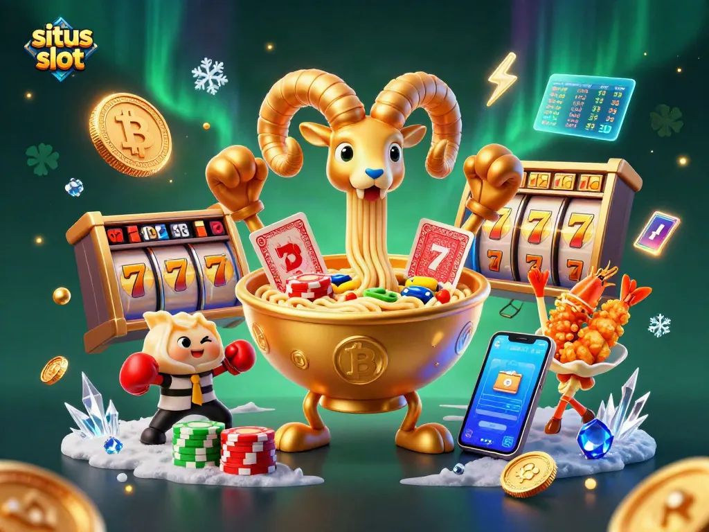 Manjakan diri dengan situs slot untuk menang jackpot dengan menggoda ilustrasi bertema kasino yang ceria.
