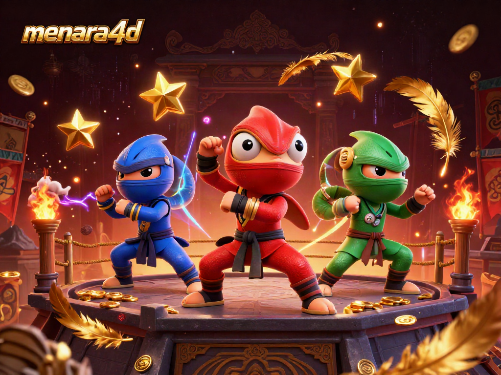 Aktivitas seru menara4d dengan ninja chameleon bercahaya di arena kasino.
