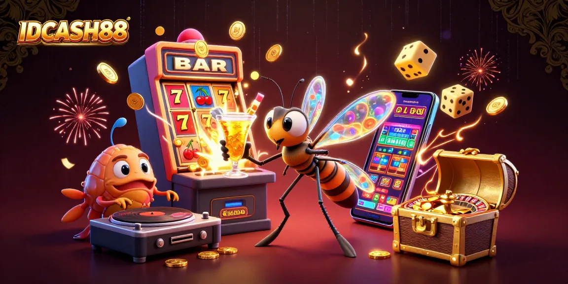 Experience the excitement of IDCASH88 with a dynamic casino scene featuring unique characters and vibrant game elements.