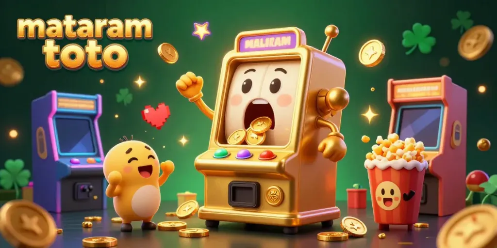 Experience the excitement of mataram toto with a golden slot machine winning jackpots in a vibrant casino setting.