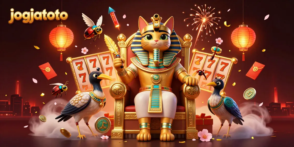 Experience winning at jogjatoto with vibrant scenes of spinning slot reels and dynamic casino elements.