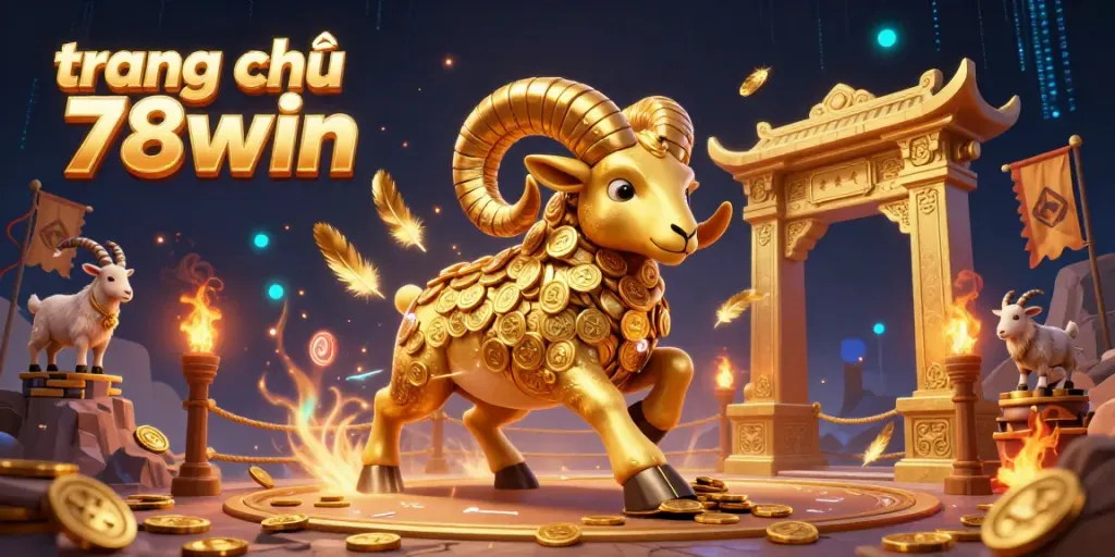 Experience excitement at trang chủ 78win with a dynamic golden ram charging through a vibrant casino scene.