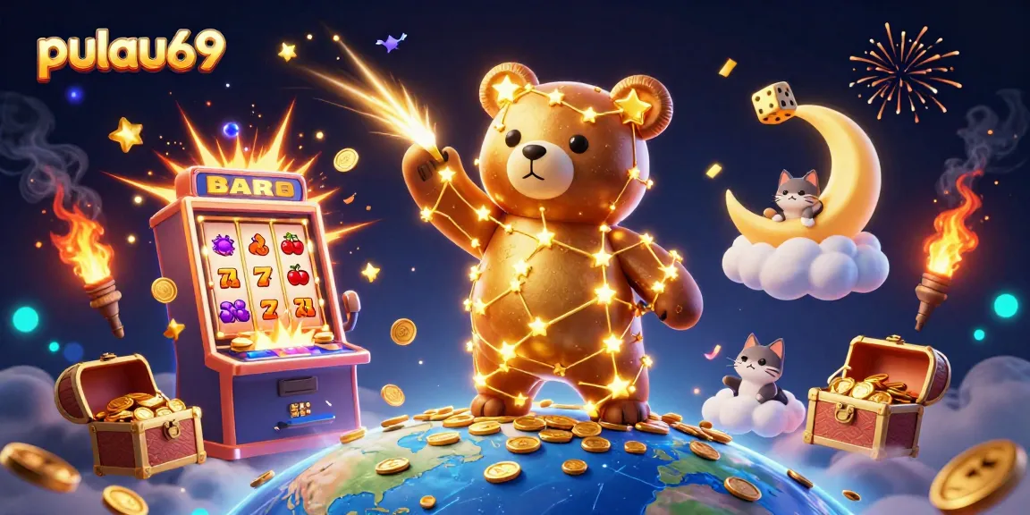 Experience pulau69's vibrant universe with a constellation bear, jackpots, and dynamic gaming elements.