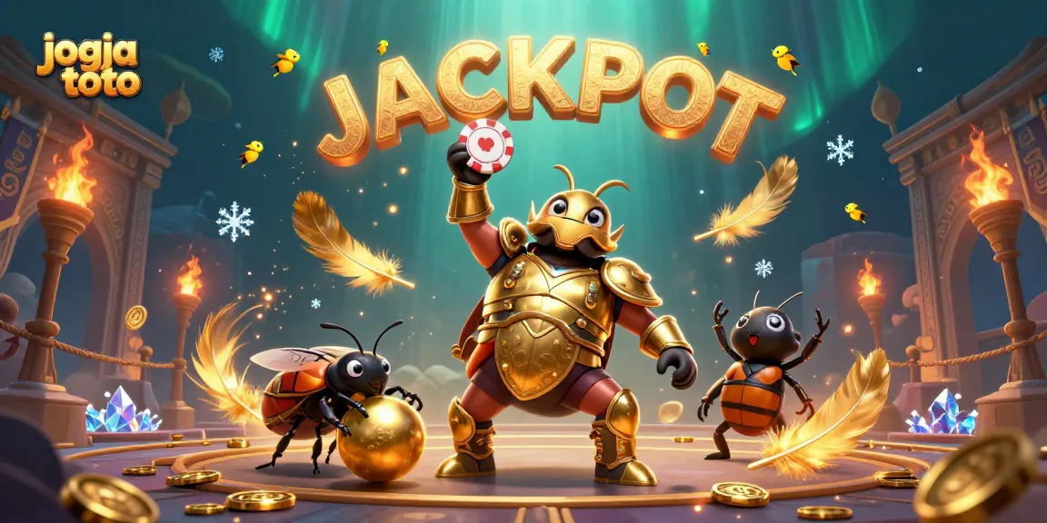 Experience the thrill of jogja toto as colorful characters celebrate a jackpot victory in a vibrant casino arena.