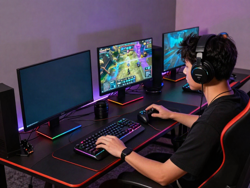 Pengguna aktif QQGOBET terlibat dalam permainan online dengan perlengkapan gaming modern.