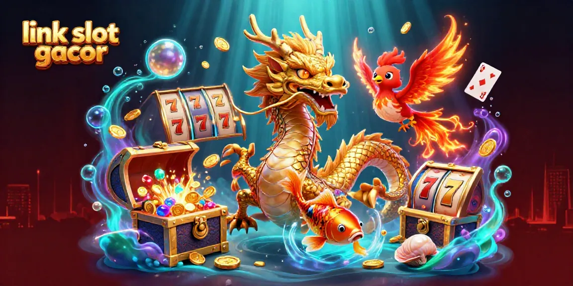 Permainan slot gacor yang menarik dengan naga emas dan ikan koi dalam ilustrasi menakjubkan.