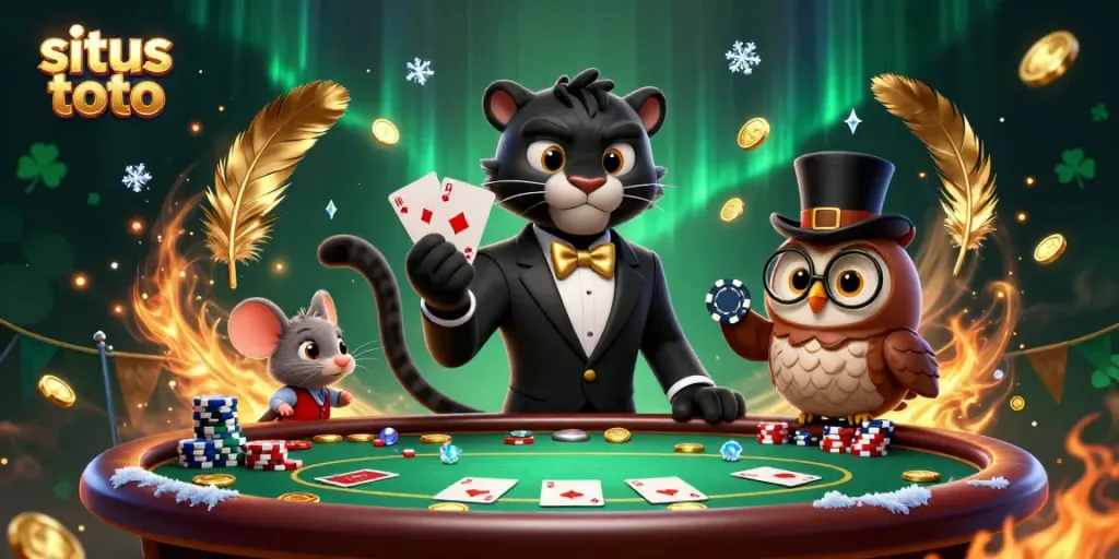 Experience a thrilling situs toto poker scene with lively characters and dynamic casino elements.