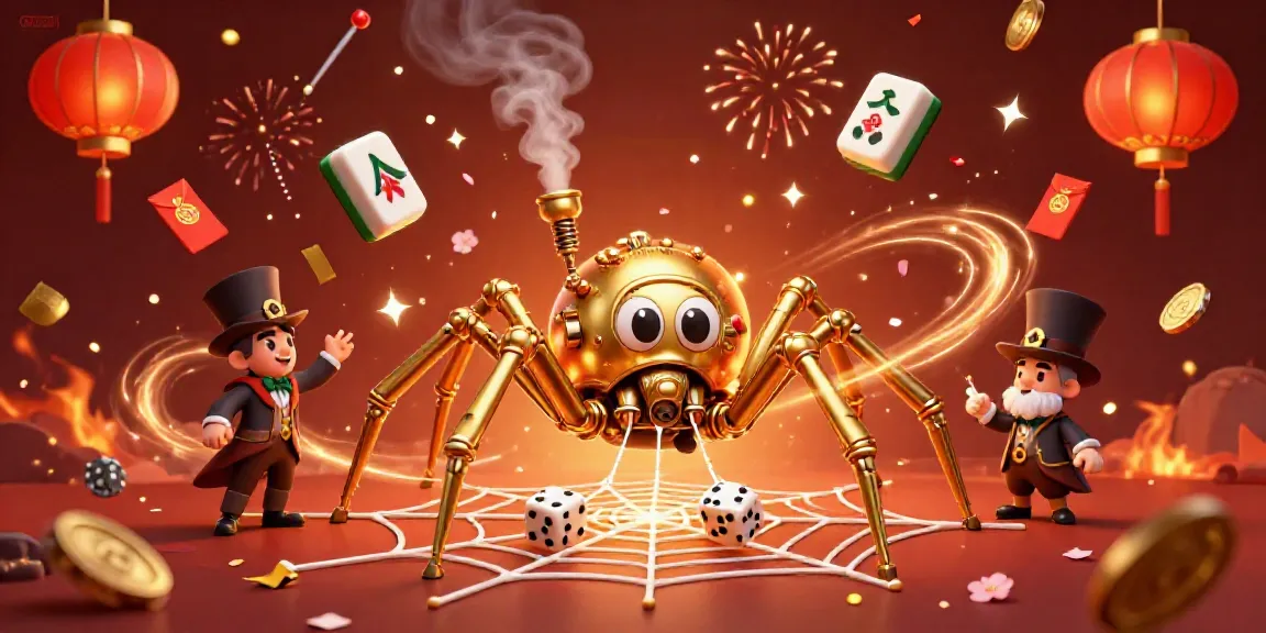 Engage with OKFUN in this vibrant casino adventure showcasing a golden spider and festive elements.