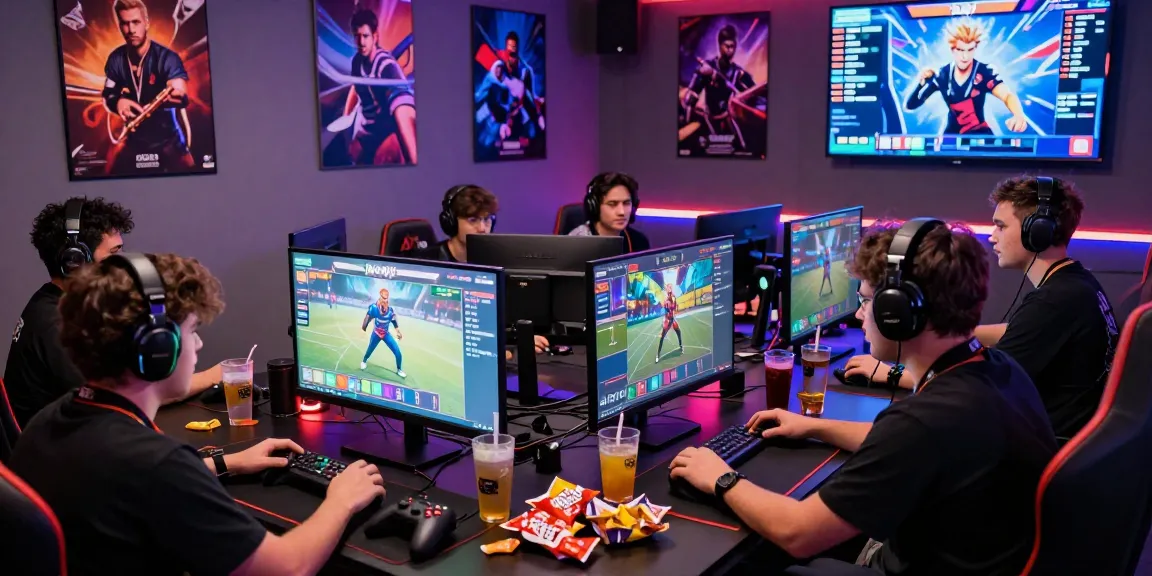 Exciting gaming session with players engaged in situs togel competitions, vibrant LED lighting enhancing the atmosphere.