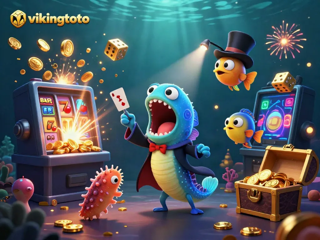 Experience thrilling gaming action with vikingtoto featuring vibrant underwater characters and casino elements.
