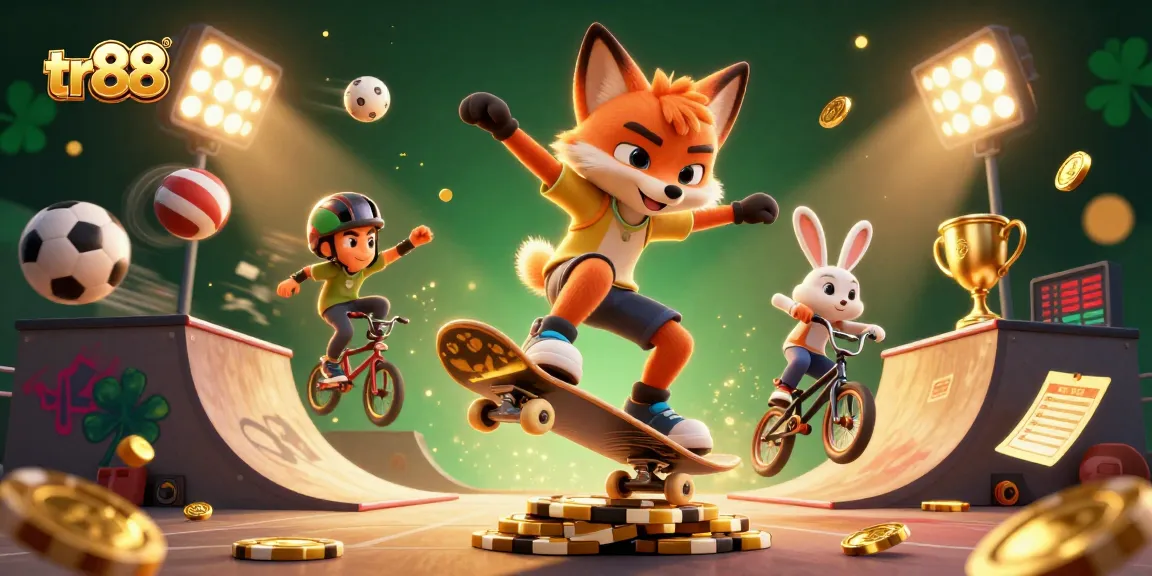 Experience thrilling games with tr88 at this dynamic online casino scene featuring engaging characters and vibrant gaming elements.