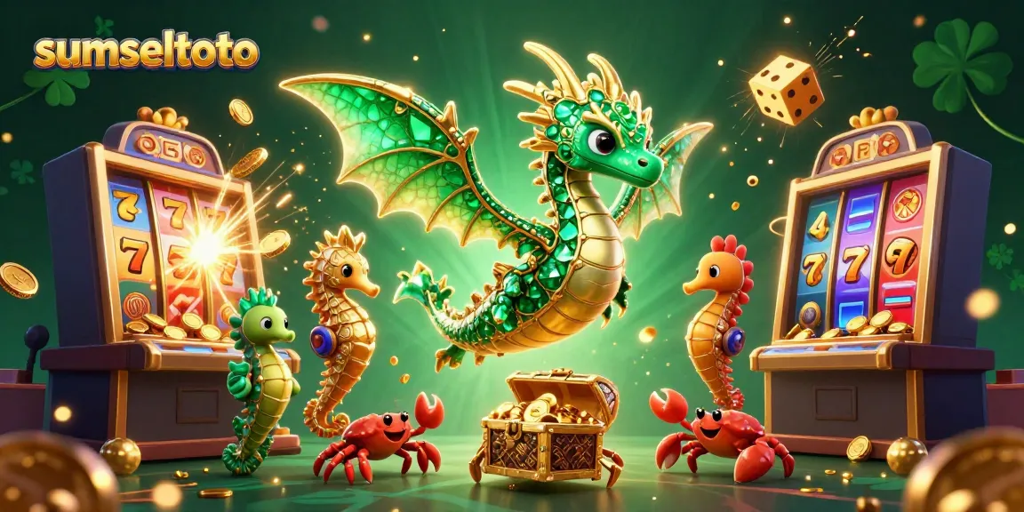 Experience sumseltoto with a dynamic casino scene featuring golden treasures, gaming excitement, and vibrant characters.