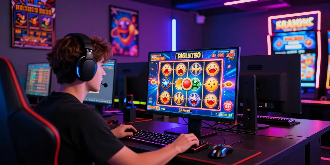 Player enjoying an online slot game on their desktop, surrounded by vibrant gaming elements.