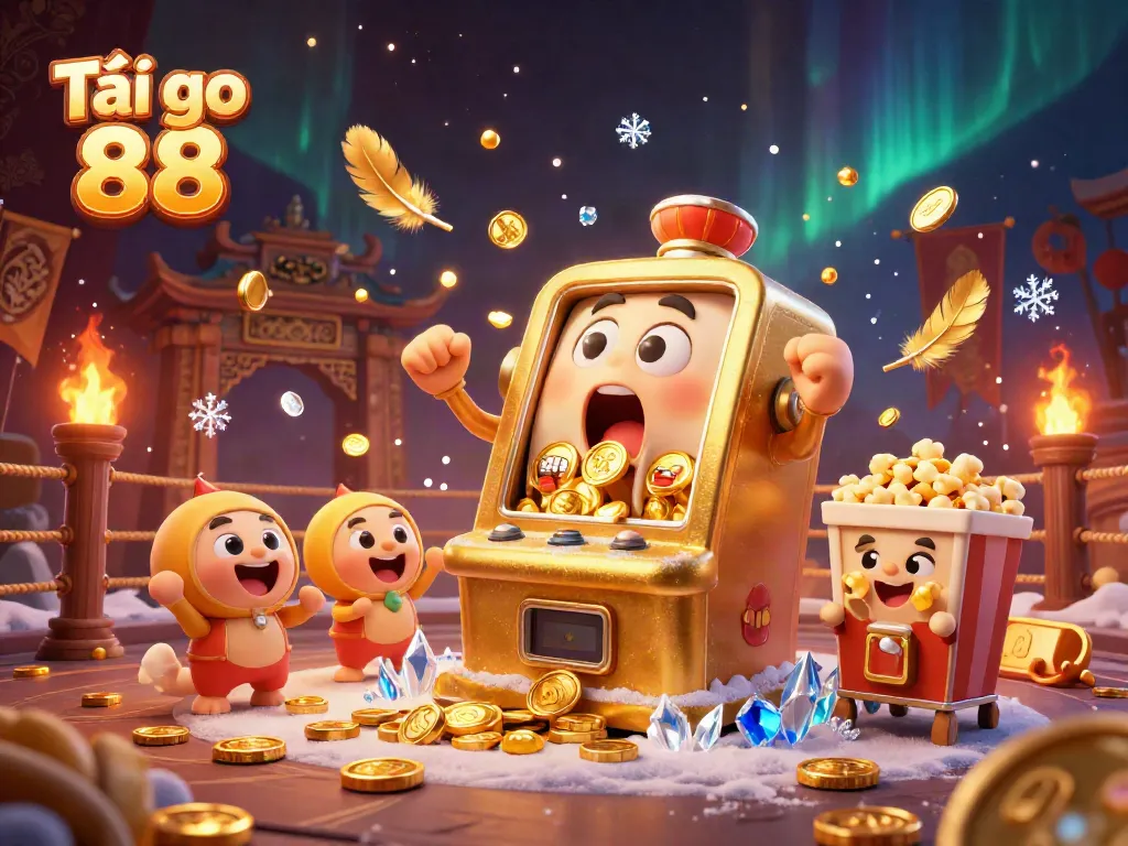 Experience thrilling jackpots with Tải go 88 illustrated in vibrant 3D with characters and dynamic casino elements.