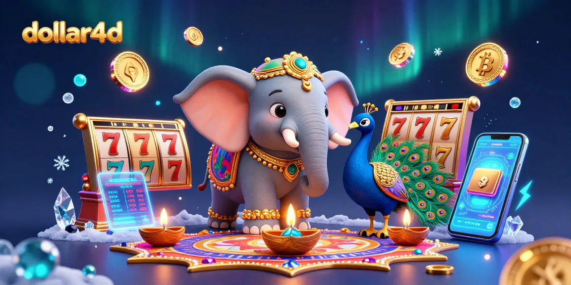 Experience thrilling gameplay with dollar4d as a 3D elephant and peacock celebrate casino excitement.