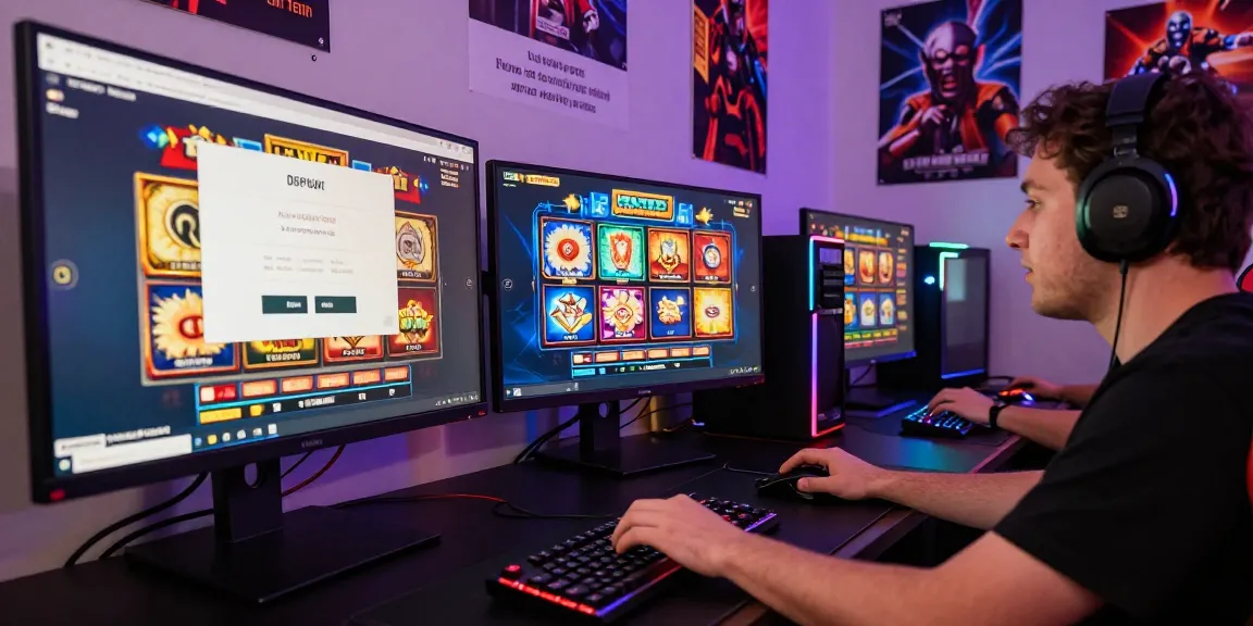 Engaging online gaming setup showcasing slot raffi ahmad on vibrant monitors amidst colorful LED lighting.