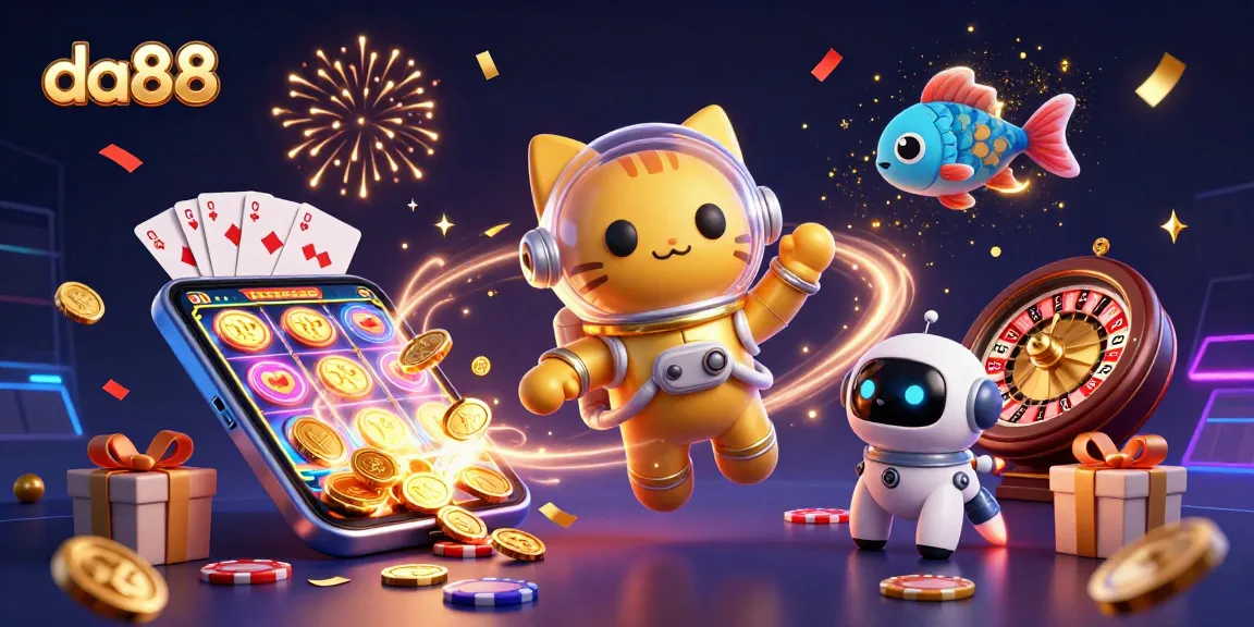 Experience da88's thrilling cosmic adventure with a playful astronaut cat and games!