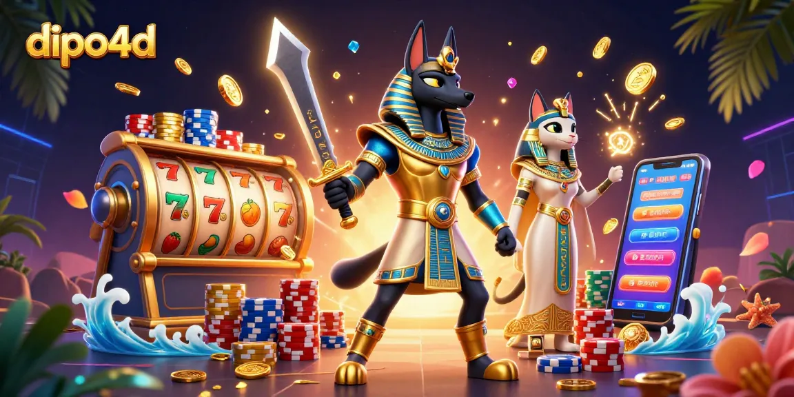 Dive into the excitement of dipo4d with vibrant slot reels, treasures, and animated characters.