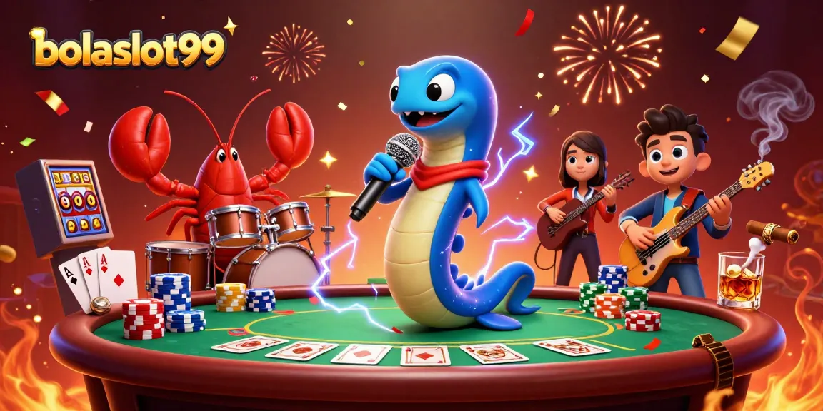 Engage with bolaslot99 in this vivid underwater casino scene featuring an electric eel DJ.