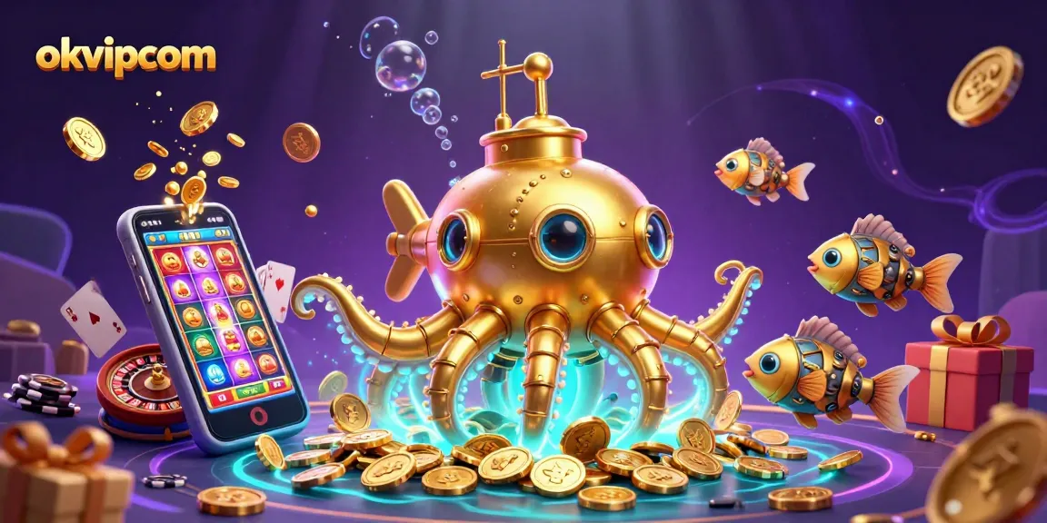 Engage in thrilling gameplay with okvipcom alongside a golden kraken amidst dynamic slot and casino elements.