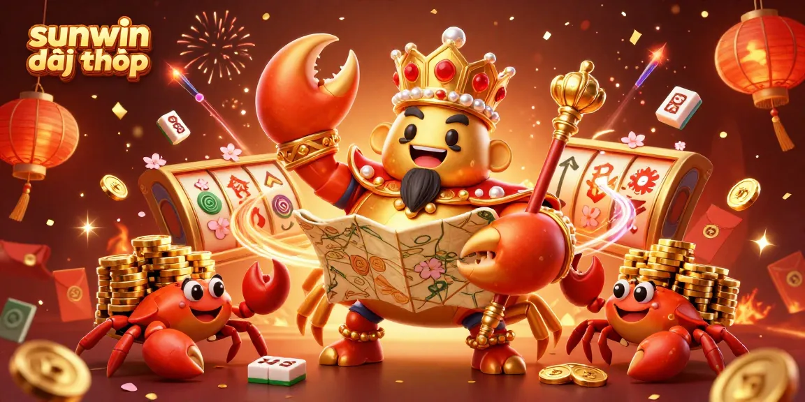 Engage in thrilling gaming adventures with sunwin đổi thưởng featuring a charismatic golden crab emperor amidst vibrant casino elements.